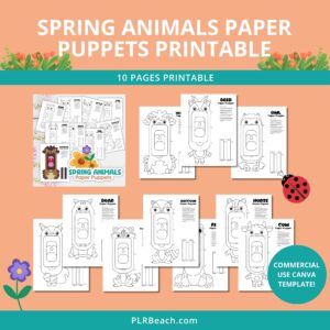 Spring Animals Paper Puppets Printable Activity Pack - PLR - Commercial ...